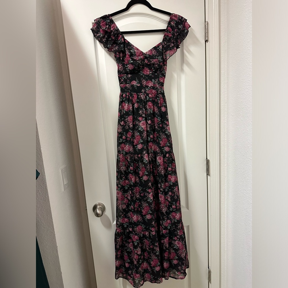 NWT Altar'd State Anthropology Maxi Dress Pink Black Floral Print women’s XXS - Picture 11 of 13